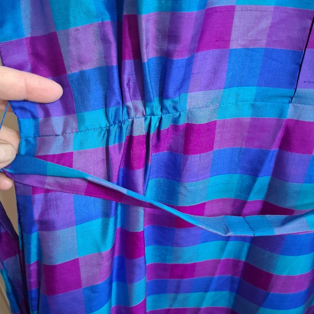 Vibrant Plaid 100% Silk Taylored Dress Size 12 Star Of Siam - Picture 12 of 16